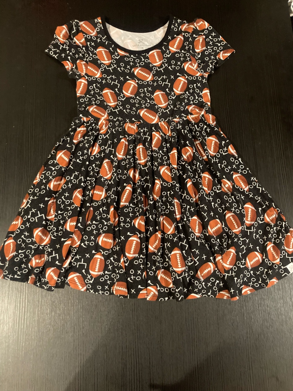 Little Snuggles Bamboo Game Day Football Short Sleeve Twirl Dress - Size 4